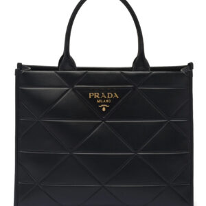 Prada Large Leather Prada Symbole Bag With Topstitching 1BA377 Black