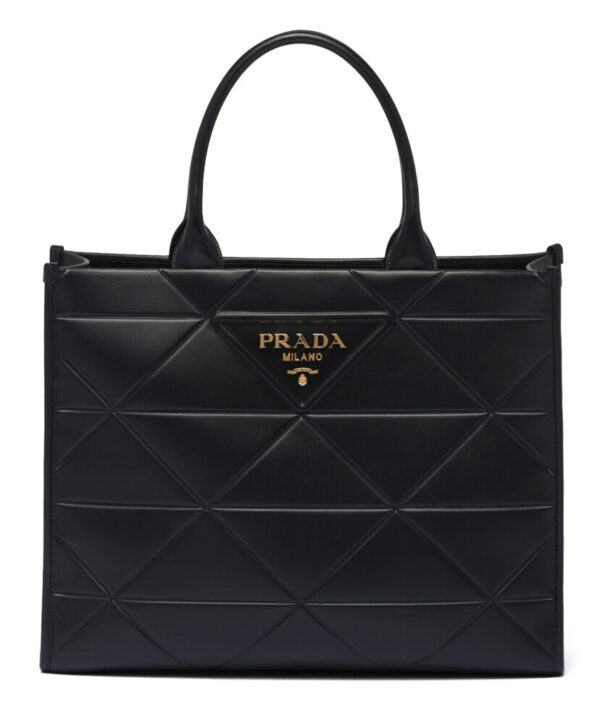 Prada Large Leather Prada Symbole Bag With Topstitching 1BA377 Black