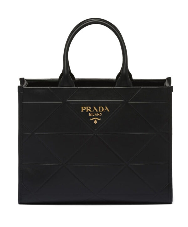 Prada Medium Leather Prada Symbole Bag With Topstitching 1BA378 Black