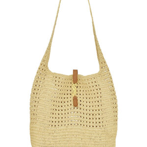 Saint Laurent Hobo Raffia Bag In Crochet And Smooth Leather Apricot