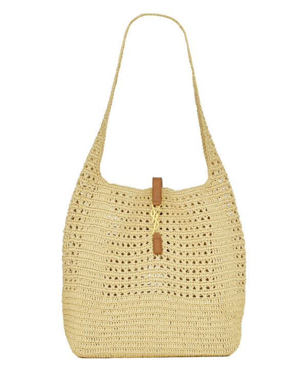 Saint Laurent Hobo Raffia Bag In Crochet And Smooth Leather Apricot