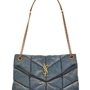 Saint Laurent Puffer Small Bag In Quilted Vintage Denim And Suede 577476 Blue