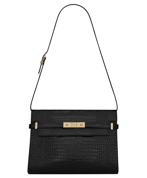 Saint Laurent Manhattan Shoulder Bag In Crocodile-embossed Shiny Leather 579271 Black