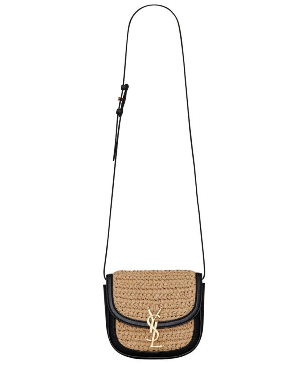 Saint Laurent Kaia Small Satchel In Raffia And Leather 6197401 Apricot