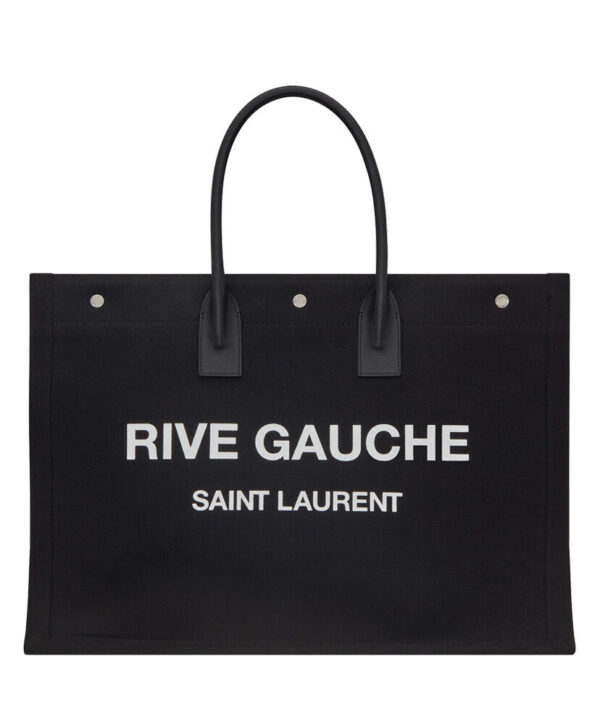 Saint Laurent Rive Gauche Tote Bag In Linen And Leather 499290 Black