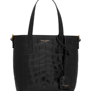 Saint Laurent Paris Mini Toy Shopping In Crocodile-Embossed Leather Black