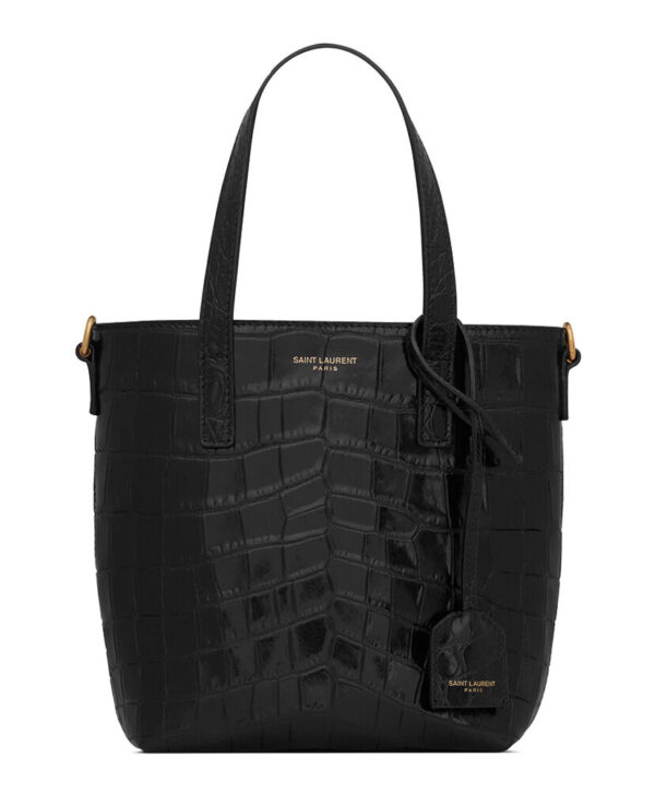 Saint Laurent Paris Mini Toy Shopping In Crocodile-Embossed Leather Black