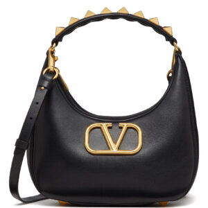 Valentino Stud Sign Calfskin Hobo Bag Black