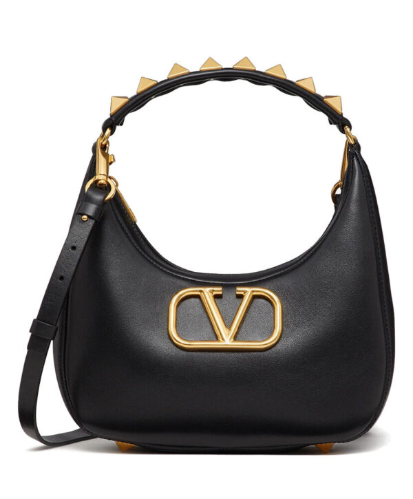 Valentino Stud Sign Calfskin Hobo Bag Black