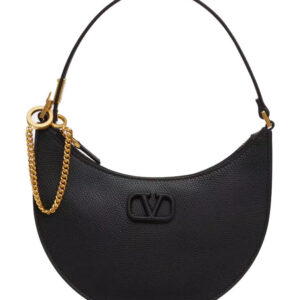 Valentino Logo Signature Mini Hobo Bag In Shiny Calfskin Black