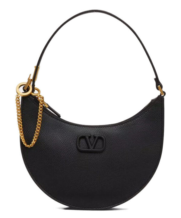 Valentino Logo Signature Mini Hobo Bag In Shiny Calfskin Black