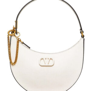 Valentino Logo Signature Mini Hobo Bag In Shiny Calfskin Cream