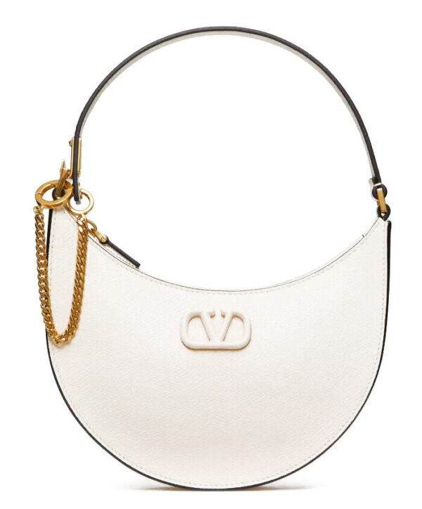 Valentino Logo Signature Mini Hobo Bag In Shiny Calfskin Cream