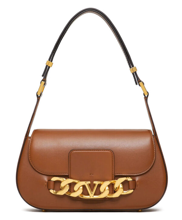 Valentino Vlogo Chain Shoulder Bag In Calfskin Coffee