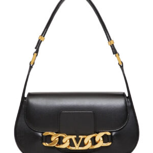 Valentino Vlogo Chain Shoulder Bag In Calfskin Black