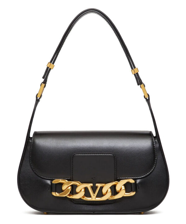 Valentino Vlogo Chain Shoulder Bag In Calfskin Black