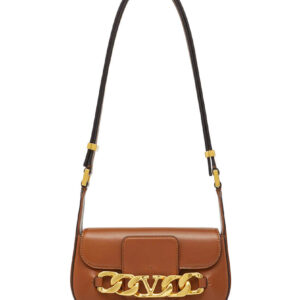 Valentino Vlogo Chain Small Laminated Nappa Shoulder Bag Coffee