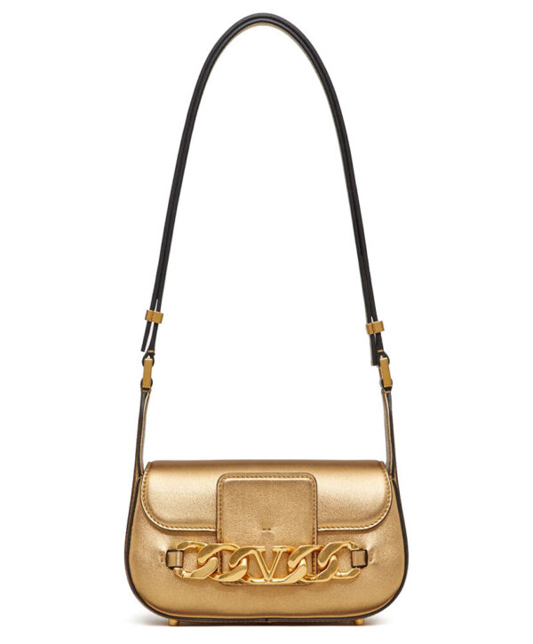 Valentino Vlogo Chain Small Laminated Nappa Shoulder Bag Golden