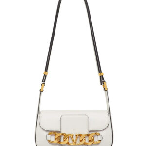 Valentino Vlogo Chain Small Laminated Nappa Shoulder Bag White