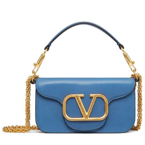 Valentino Loco Small Shoulder Bag In Calfskin Blue