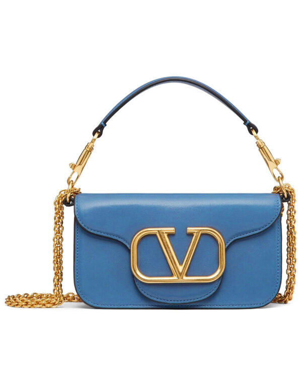 Valentino Loco Small Shoulder Bag In Calfskin Blue