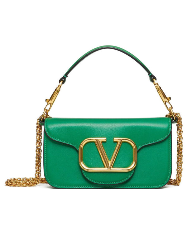 Valentino Loco Small Shoulder Bag In Calfskin Green