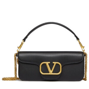 Valentino Vlogo Signature Calfskin Shoulder Bag Black