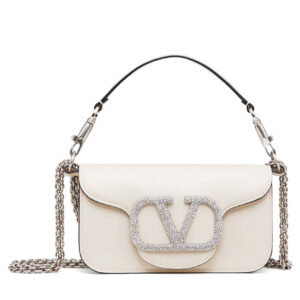 Valentino Loco Small Shoulder Bag With Jewel Logo Cream