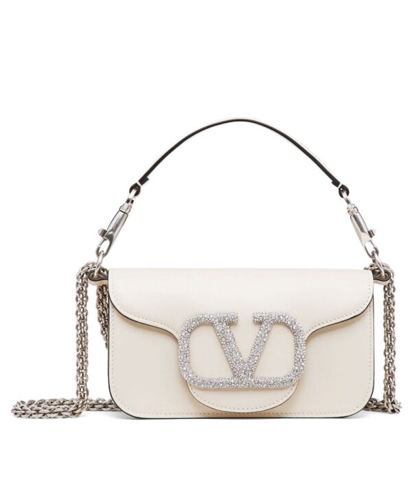 Valentino Loco Small Shoulder Bag With Jewel Logo Cream