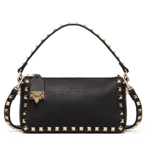 Valentino Small Rockstud Grainy Calfskin Crossbody Bag Black