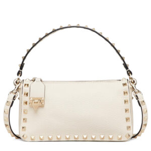 Valentino Small Rockstud Grainy Calfskin Crossbody Bag Cream