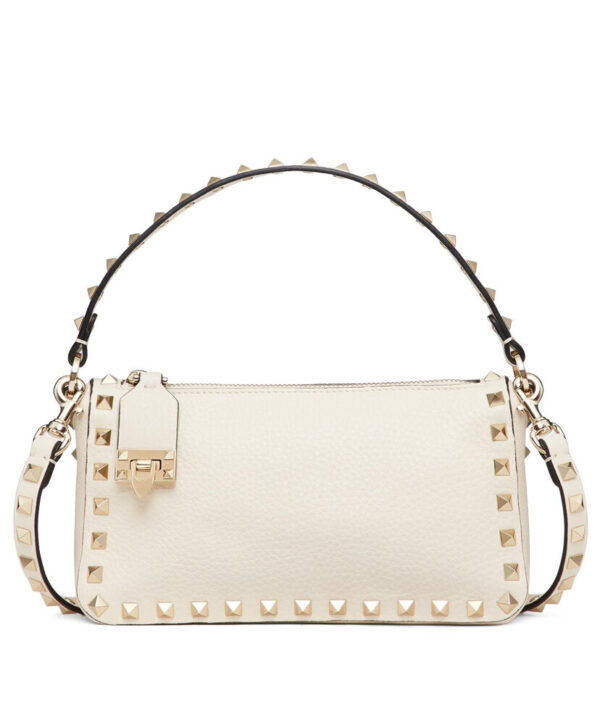 Valentino Small Rockstud Grainy Calfskin Crossbody Bag Cream