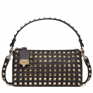 Valentino Small Rockstud Grainy Calfskin Crossbody Bag With All-Over Studs Black