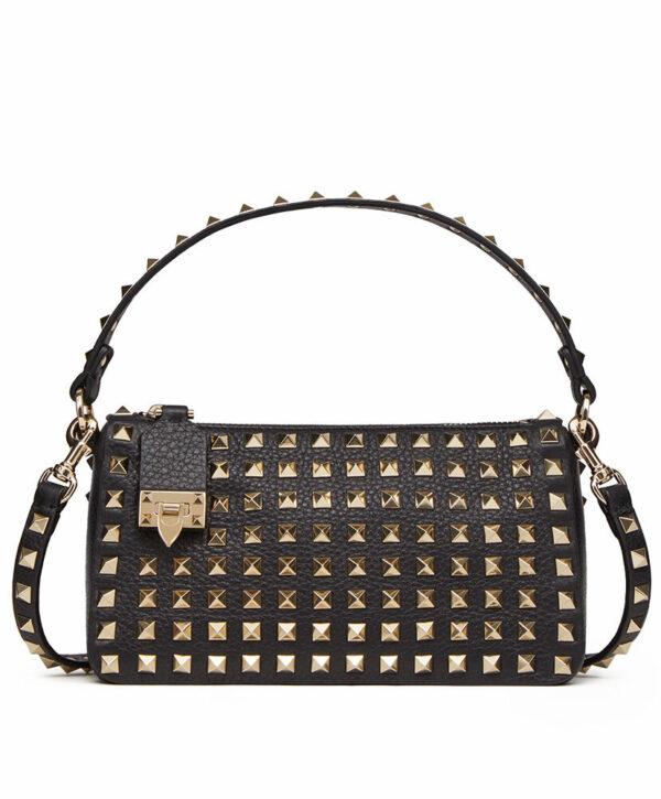 Valentino Small Rockstud Grainy Calfskin Crossbody Bag With All-Over Studs Black