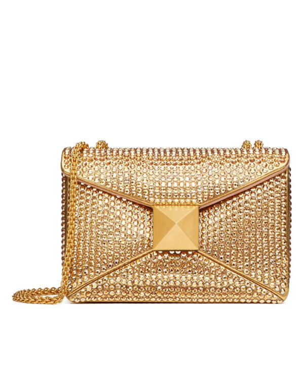 Valentino One Stud Embroidered Bag With Chain Golden