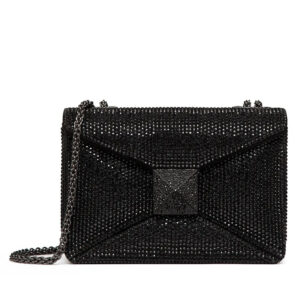 Valentino One Stud Embroidered Bag With Chain Black