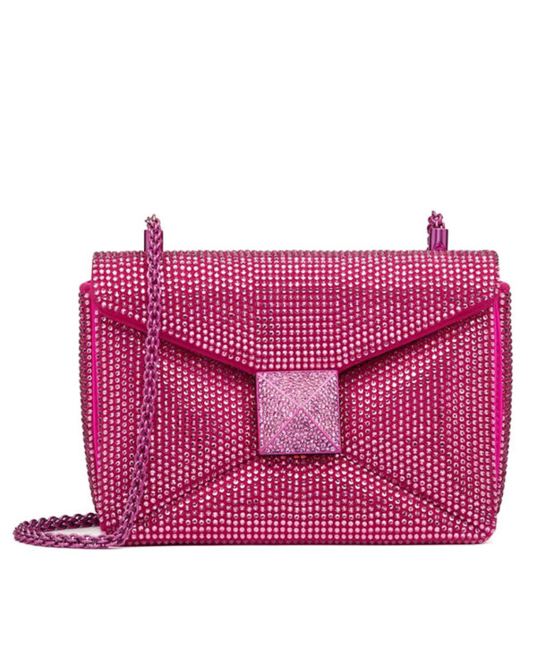 Valentino One Stud Embroidered Bag With Chain Peachblow