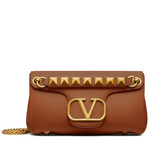 Valentino Stud Sign Nappa Shoulder Bag Coffee