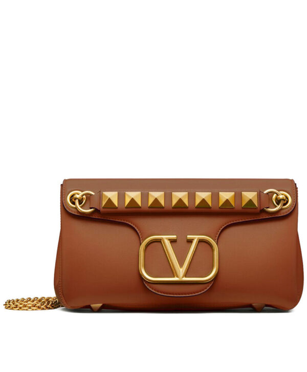 Valentino Stud Sign Nappa Shoulder Bag Coffee