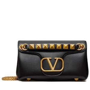 Valentino Stud Sign Nappa Shoulder Bag Black