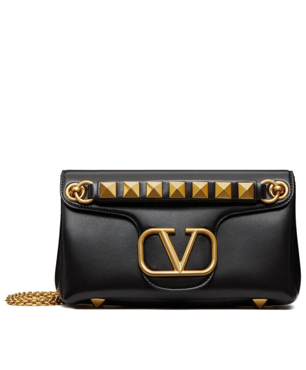 Valentino Stud Sign Nappa Shoulder Bag Black