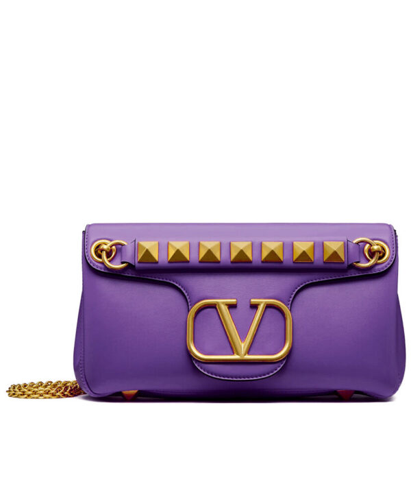 Valentino Stud Sign Nappa Shoulder Bag Purple