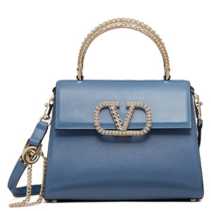 Valentino Small Vsling Calfskin Handbag With Jewel Handle Blue