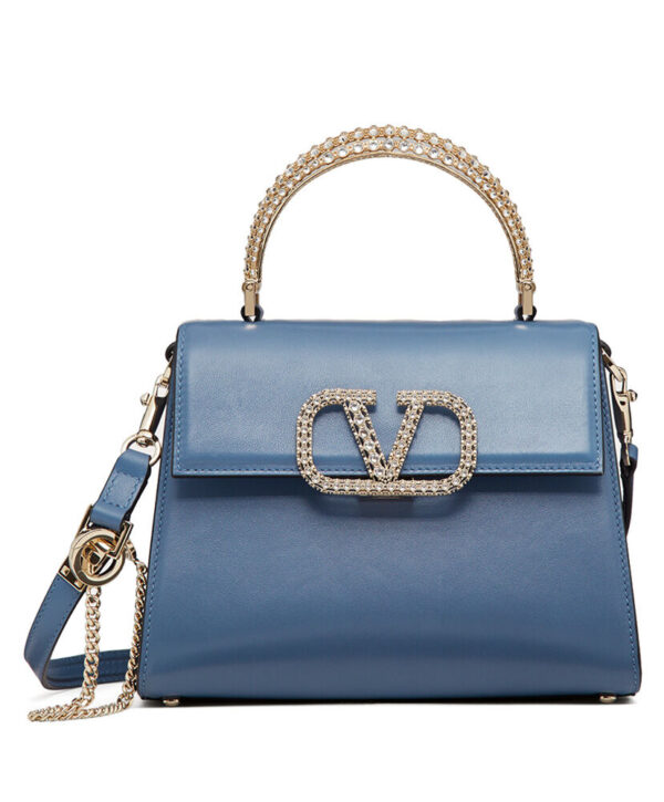 Valentino Small Vsling Calfskin Handbag With Jewel Handle Blue