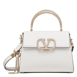 Valentino Small Vsling Calfskin Handbag With Jewel Handle Cream