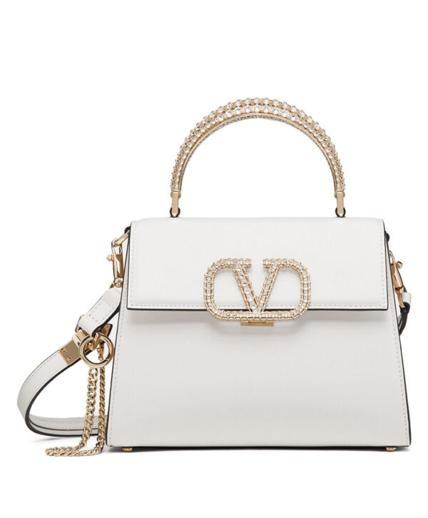 Valentino Small Vsling Calfskin Handbag With Jewel Handle Cream