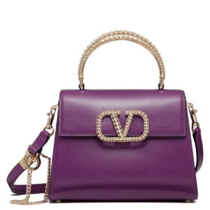 Valentino Small Vsling Calfskin Handbag With Jewel Handle Purple