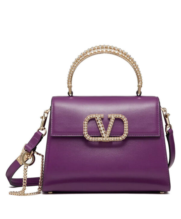 Valentino Small Vsling Calfskin Handbag With Jewel Handle Purple