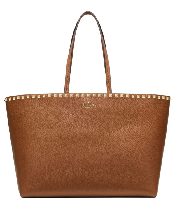 Valentino Large Calfskin Leather Rockstud Shopping Bag Coffee