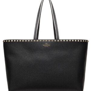 Valentino Large Calfskin Leather Rockstud Shopping Bag Black